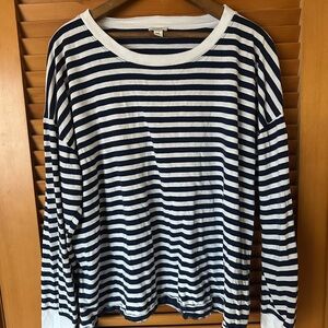 J. Crew Navy and White Striped Tee XXL